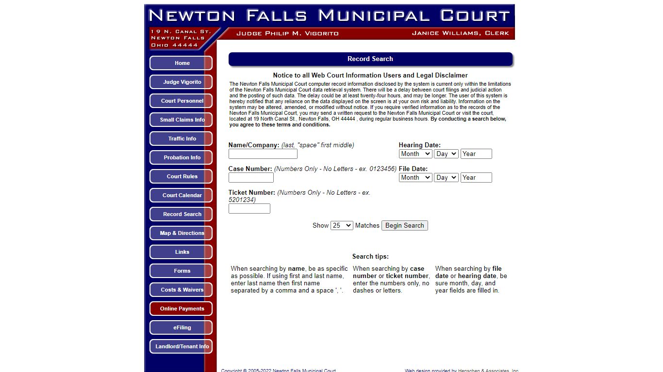 Newton Falls Municipal Court - Record Search